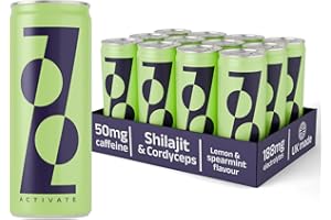 ZOOZ DRINKS ZOOZ Activate Functional Mushroom Energy Drink - 100% Natural Cordyceps, Shilajit & Guarana w/ 37mg Caffeine - Celtic Sea Salt for Hydration - Honey-Sweetened, No Flavourings - 12 × 330 ml