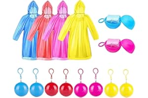 PUEDNO Disposable Emergency Rain Ponchos, 8 PCS Adult Portable Waterproof Raincoats Packaged in Keychain Ball with Hook, Colorful Raincoat Rainwear for Camping Outdoor Activities