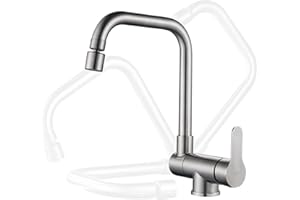 MOGFCT Robinet de cuisine pour fenêtre avant rotatif à 360° - 2 modes de pulvérisation - Robinet d'évier pliable à levier unique (nickel brossé)