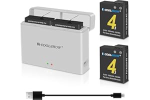 CS COOLSHOW COOLSHOW Osmo Action 4/3 Extreme Batteria 2 Pacchetti 1800mAh e Doppio Osmo Action 4/3 Batteria Caricabatteria Immagazzinamento Batteria Design Combo Compatibile con DJI Osmo Action 4,Osmo Action 3