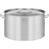 Royal Catering 44 Litre Stainless Steel Induction Cookware with Lid | Drip Free Edges, Professional Saucepan, 1/4" Bottom