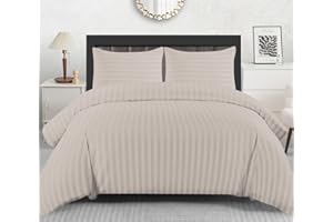 LAZZARO HOME FEEL THE DIFFERENCE Lazzaro Satin Stripe Double Duvet Set - Premium Hotel Quality Quilt Cover Double Bedding Set 3 Pcs - Hypoallergenic Ultra Soft Double Duvet Cover With Zipper Closure