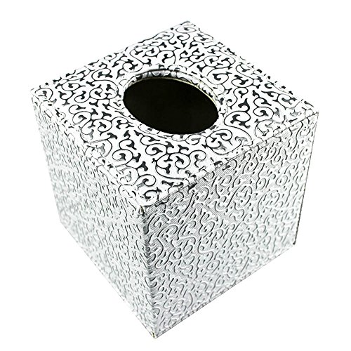 Ciaoed Tissue Box PU Leder Kleenex boxen Taschentücher Halter für Home Office Autor (Silber Schnitzen) - 2