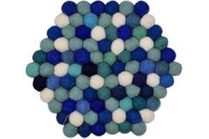 Grült Home Untersetzer - Filzuntersetzer für Tassen, Töpfe, Pfannen und Tassen handgefilzt in Nepal (Hexagonal 20 cm, Blau)