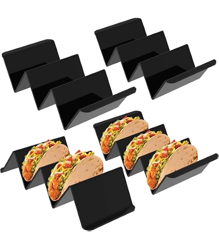 Lot De 3 Supports à Tacos En Inox + 2 Pots à Sauce - Pour Fêtes, Barbecue, Forme Ondulée
