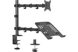 WORLDLIFT Supporto per Doppio Monitor con Vassoio per Laptop per Schermo LED LCD da 13 a 32 Pollici e Notebook Fino a 17 Pollici, Supporto VESA 75/100 mm, 2 Opzioni di Montaggio