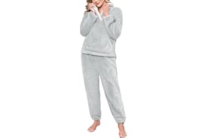 Yuson Girl Pijama Mujer Invierno de Forro Polar Cálida y Suave Conjuntos de Pijamas Dos Piezas Manga Larga Calentito Polar Pjs con Pantalones Talla Grande Pijama Señora con Bolsillos