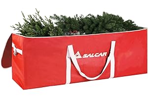SALCAR Christmas Tree Storage Bag - Fits Up To 4Ft - 8Ft Extra Wide Opening Reinforced Handles & Card Slot Waterproof Material 600D Oxford,Xmas Storage Bag for Christmas Decoration,130x40x50cm,Red