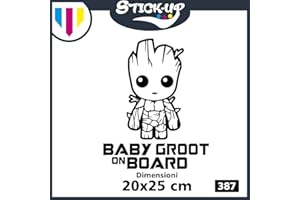 Stick-up Sticker logistique Groot -Baby Groot ON Board – Bébé à bord – Baby ON Board – Dimensions 20 x 25 cm – Sticker Tuning lunette arrière auto moto Custom Decal bébé fille à bord (Noir)