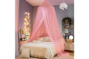 Wnqou Mosquito Net for Bed, Large Dome Canopy Mosquito Net for Single/Double Bed, Girls Room Drcor,Easy Installation for Travel and Home (Pink)