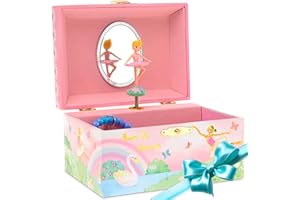 Jewelkeeper Girls Ballerina Jewelry Box with Spinning Ballerina, Rainbow and Gold Foil Design, Swan Lake Tune - Perfect Ballerina Jewelry Box for Girls’ Birthday Presents - 15 x 10.8 x 8.6 cm