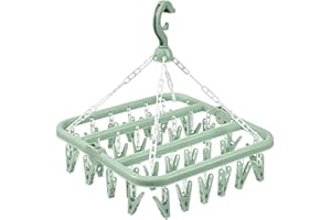 hautllaif Clothes Drying Hanger with 32 Clips, Foldable Design Multi-Functional Sock Dryer and Rotary Wind-sock hanger for washing line, Ideal Hanger for Socks, Underwear, Bras, Baby Clothes (Green)