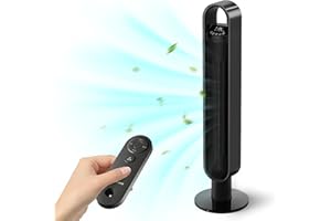 CURECURE Oscillating Tower Fan with Remote Control, 1-12H Timer, 3 Modes, 3 Fan Speeds, LED Display, 70° Oscillating Bladeless Floor Fan for Bedroom Home Office (Black, 40 inches)