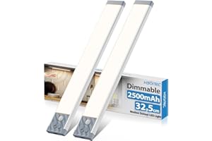 HIBOITEC 32.5CM 2500mAh Motion Sensor Under Cabinet Kitchen Lights Indoor, Battery Operated Wardrobe Lights, Dimmable Wireless Under Cupboard Kitchen Lighting for Stair Indoor, Warm White