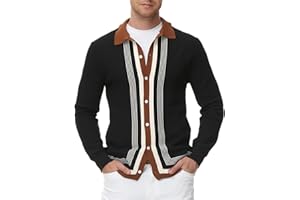 PJ PAUL JONES Herren Vintage Streifen Cardigan Strickjacke Reverskragen Feinstrick Strickjacken mit Knöpfe
