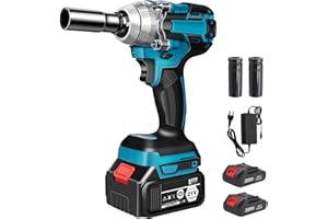 PUROVA Llave de impacto con batería de 550 N.m, 21V Pistola de Impacto Bateria, Llave Impacto de 1/2" Cuadrada, Taladro de Impacto Eléctrico, para Reparación de Automóviles (con 2 Batería de 3,0 Ah)