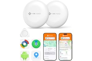NOVOO Air Tag Tracker, Mini Bluetooth Smart Tracking Finder Compatible with Apple (iOS) & Google (Android) Find My, Loud 80dB Alarm, Replaceable Battery, GPS Tracker for Passport, Luggage (2-Pack)