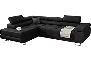 ‎KREATIVE FURNITURE & DESIGN KREATIVE FURNITURE & DESIGN Ecksofa mit Schlaffunktion L-Form, Sofa Couch mit Bettkasten, 3-Sitzer Eckcouch, Schlafsofa für Wohnzimmer, Big Sofa Couch mit Schlaffunktion, Sofabezug (Ottomane Links)