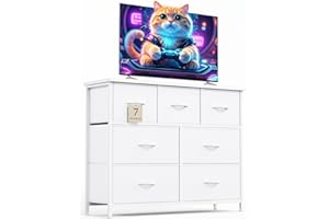 CAIYUN Chest of Drawers for Bedroom with 7 Drawers, Fabric Storage Drawer, Tall White Hallway Storage Unit