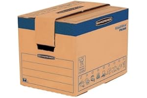 BANKERS BOX SmoothMove Heavy Duty karton do przeprowadzek z podwójnie wzmocnionej tektury falistej z uchwytami do noszenia, szybki montaż bez taśmy klejącej, 37,5 l, 30 x 30 x 40,5 cm, 5 sztuk