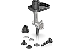 ‎BOSCH HAUSGERÄTE Bosch Zubehör MUZS6HA, Fleischwolf, Lochscheibe 8 mm, Lochscheibe 3 mm, Wurstfüller-Aufsatz, Kebbe-Aufsatz, Adapter, für Küchenmaschine Serie 6, schwarz/edelstahl