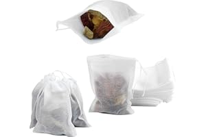 MELTU 50 Pcs Tea Bags Empty, Disposable Tea Filter Bags, Empty Tea Bags for Loose Tea (White, 8 * 10CM)