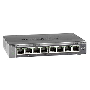 Netgear GS108E 8-Port Gigabit Ethernet LAN Switch Smart Managed Plus (robustes und lüfterloses Metallgehäuse, für Desktop mit ProSAFE-Lifetime-Garantie) schwarz
