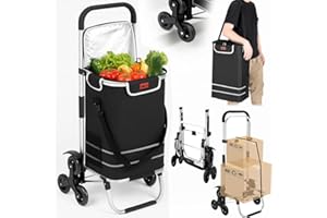 BAKAJI Carrello Spesa Montascale 3 in 1 Pieghevole per Trasporto con Capacità 56 Litri, Carrellino a Mano Portaspesa con Borsa Refrigerante, Carico Massimo 30kg, Manico Ergonomico, Tracolla (Nero)