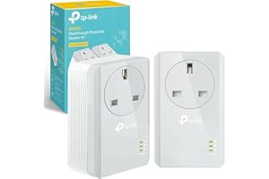 TP-Link TL-PA4010PKIT AV600 Passthrough Powerline Adapter, 100Mbps Powerline Network Adapters with Ethernet Ports, Integrated Power Socket, Power-Saving Mode, Pair Button, Plug and Play, UK Plug