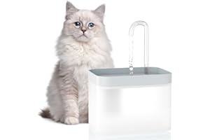 HANBRAMO Fontaine a Eau Chat, Fontaine à Eau pour Chat, Fontaine a Eau Ultra Silencieuse avec 1 Filtre à Charbon Actif, 1 Pompe USB réglable Ultra Silencieuse, Distributeur Eau Chat sans BPA (Blanc&Bleu, 1,5L)