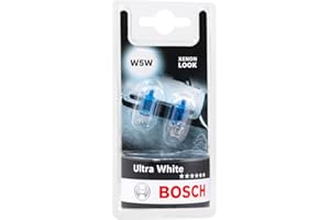 Bosch W5W (501) Ultra White Halogen Headlight Bulbs, 12 V 5 W, Modern White LED Look - Socket Type W2,1x9,5d - Pack of 2 Replacement Car Light Bulbs