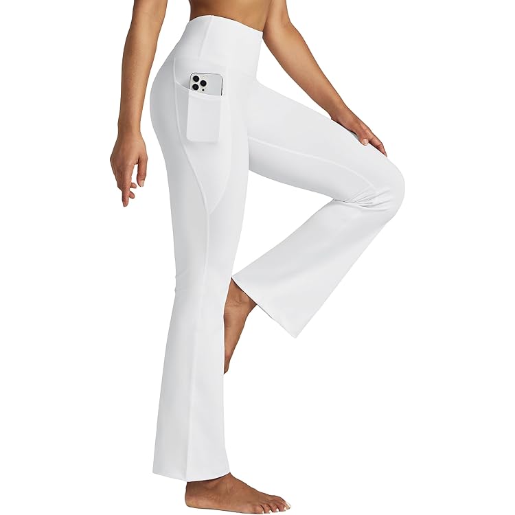 Willit yogabroek voor dames, wijde pijpen, stretch sportbroek, joggingbroek, hoge taille, buikcontrole, vrijetijdsbroek, werkbroek, casual broek met zakken, beige, M