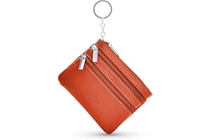 ROBOMANOR Damen Mini Echtleder Geldbörse Münzbeutel Klein Portemonnaie Geldbeutel mit Reißverschluss und Schlüsselring für Mädchen Kinder Herren Klein Coin Purse Wallet Münzbörse(Orange)