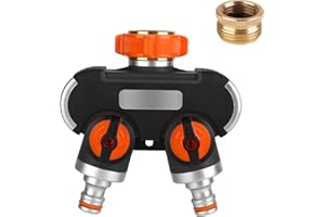 VIVIBEL Distribuidor de 2 vías: distribuidor de agua de 3/4" y 1/2" con distribuidor de agua, grifo, para conexión simultánea de dos dispositivos, ambas salidas regulables, adaptador para riego de jardín
