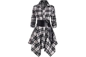 ORANDESIGNE Vestito Donna Elegante Autunnale Vestiti Ragazza Abito da Cerimonia Maniche Lunghe Vestito Camicia con Cintura in Pelle Abito da Ufficio Casual Cerimonia