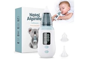 BUBBACARE Baby Nasensauger, Nasensauger Baby Elektrisch mit LED-Lampe, 4 wiederverwendbare Silikon-Rotzsaugerdüsen & 3 Saugstufen für Neugeborene, Kleinkinder und Kleinkinder