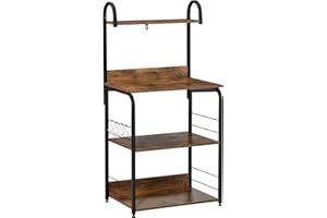 HOMCOM Mobiletto per Microonde a 4 Ripiani e 4 Ganci, Mobile Cucina in Acciaio e Legno 60x40x125cm, Marrone Rustico