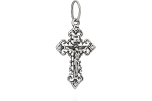 NKlaus 925 Sterling Silver Cross with Zirconia Orange Blue Rose or Green Orthodox Crucifix Pendant Christening