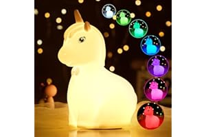 QNUJN Unicorn Kids Night Light - Warm LED with 7 Colors, Tap Control, Rechargeable Silicone - Perfect for Nursery Decoration