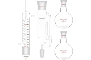 stonylab Kit di Estrazione Soxhlet, Vetro Borosilicato 50/42 Estrattore Soxhlet con Graham Condenser e Due Palloni a Fondo Piatto 24/40 da 500 ml per Estrazione in Laboratorio