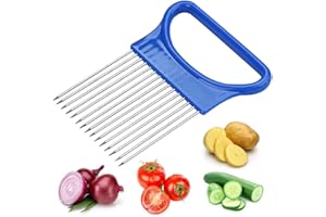 THETAG Coupe Oignons, Coupe Légumes en Acier Inoxydable Machine à Découper et Coupe-légumes pour Tomates, Oignons, Citrons, Légumes - Guide de Coupe Sécurisé (Bleu)