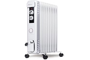 Pro Breeze Radiador Electrico Bajo Consumo de Aceite. Temporizador, 3 Modos de Calor 2000W, 1200W y 800W. Opción Termostato. Sistema seguridad Apagado Automático - Radiador Aceite