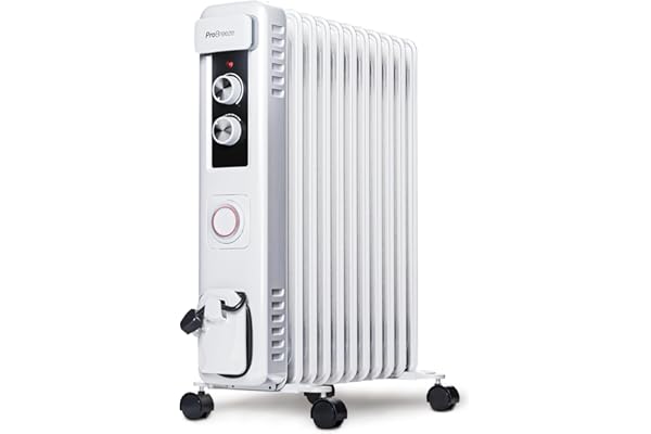 Pro Breeze Radiateur bain d'huile 2500W, 11 éléments - Radiateur électrique mobile - Chauffage avec Minuterie 24 heures intégrée, 3 niveaux de chaleur, thermostat réglable, arrêt de sécurité
