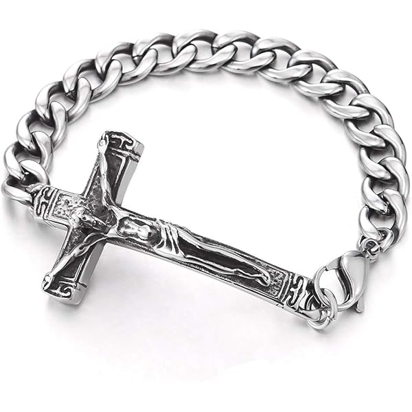 COOLSTEELANDBEYOND Exclusive Men's Stainless Steel Skeleton Skull ID Hands Link Chain Bracelet, Polished