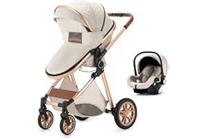 SHUKBETA Faltbarer Kinderwagen Kombikinderwagen 3 in 1 Dreirad Kinderwagen Hochsichtwagen Kinderwagen Kinderwagen Kinderwagen für Babys von 0 bis 36 Monaten