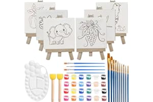 Aisamco Mini Leinwand und Staffelei, Malerset enthält 4x4 Zoll grundierte Leinwand, Mini-Staffelei, Acrylfarbe, Pinsel und Palette für Kinder Künstler Kunst Party Zeichnung