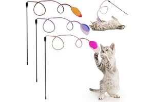 Simarro 3 Pcs Feather Wand Toys, Interactive Teaser for Indoor Cats, Colorful Kitten Stick Toy for Play Chase Exercise