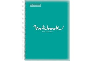 Miquelrius - Taccuino A4, Quaderno Emotions, 80 Fogli di 90 g/m², Griglia 5 x 5 mm, 1 Striscia a Colori, Spirale Microperforata, Copertina in Polipropilene, 4 Fori, Colore Turchese