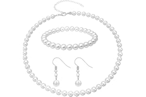 SUUPII Pearl Necklace And Earrings Set, Pearl Necklaces For Women With Bracelet, Elegant Costume Jewellery For Women, Classic Pearls Necklace Birthday Valentine Gifts