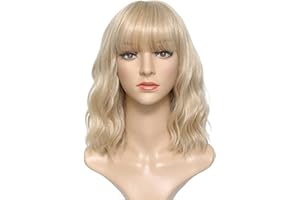 YEESHEDO Perücke Blond Damen Kurz Bob mit Pony Lockig Natürlich Perücken für Frauen Cosplay Perrucke Blonde Wig 14 Zoll
